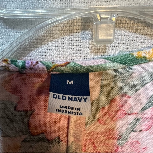 Old Navy Linen Floral Cottagecore Puff Sleeve Cut Out Midi Dress Size Medium - Picture 3 of 11